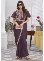 Shimmer Georgette Wine Party Wear Embroidery Work Ready To Wear Saree